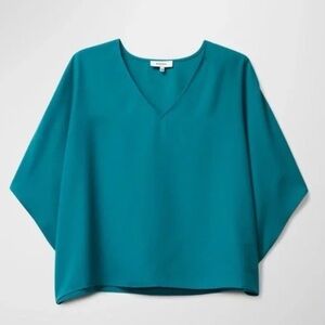Aritzia Babaton Oversized Crop Blouse Teal V-Neck (Size XXS)
